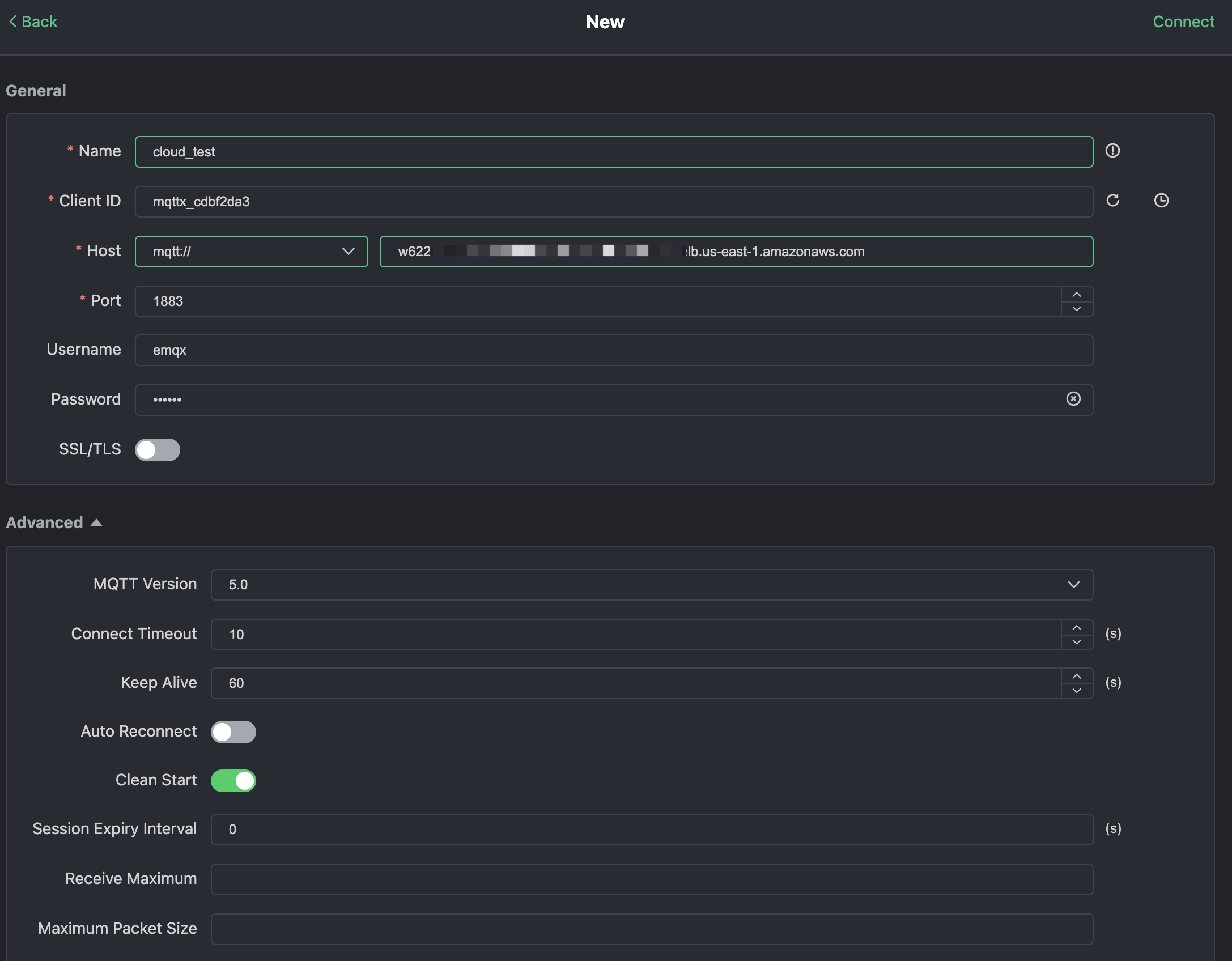 MQTTX New Connection Setup